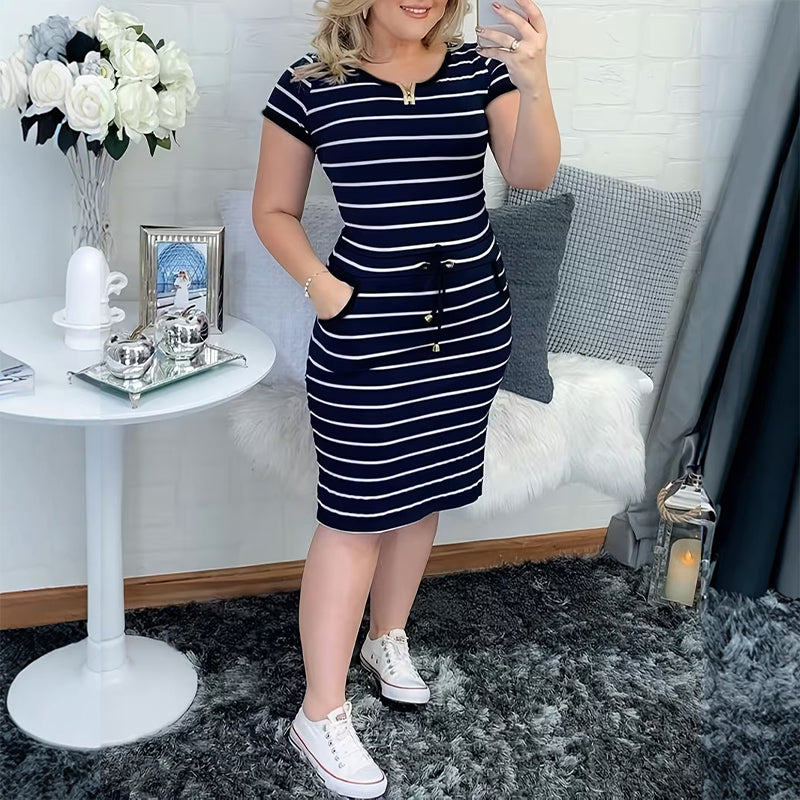⏰ 50 % RABATT – Nur für kurze Zeit ✨Gestreiftes Sommerkleid für Damen mit Taschen