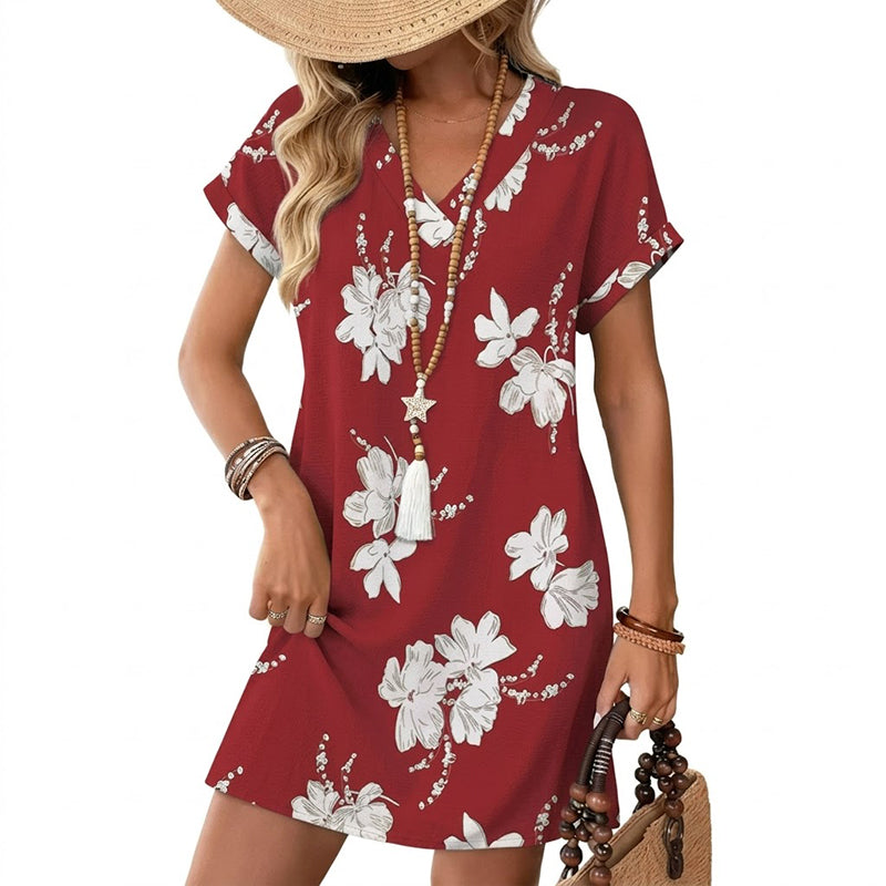 đ˘Mid-Season Sale: â50% nur fĂźr kurze Zeitâ°đ Bedrucktes Sommerkleid mit V-Ausschnitt â lockere Passform, kurze Ărmel, leicht & bequem fĂźr Alltag, Strand & Reisen đ¸âď¸