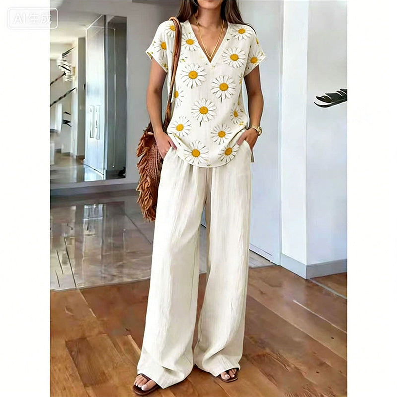💃🌸2-teiliges Set aus bedrucktem Oberteil und Hose für Damen