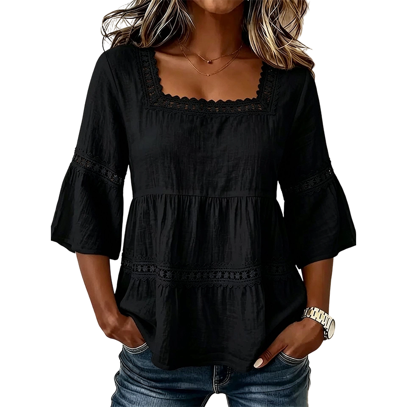 ✨JETZT 50 % RABATT! ✨Elegante Sommerbluse mit eckigem Ausschnitt