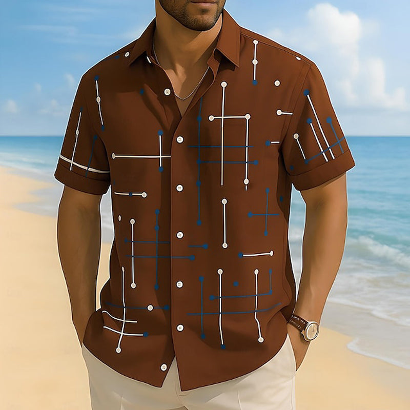 ☀️ 👔 Herren Geometrisches Muster Kurzarmhemd – Locker sitzend, weich & luftig – Perfekt für Urlaub & heiße Tage ✨