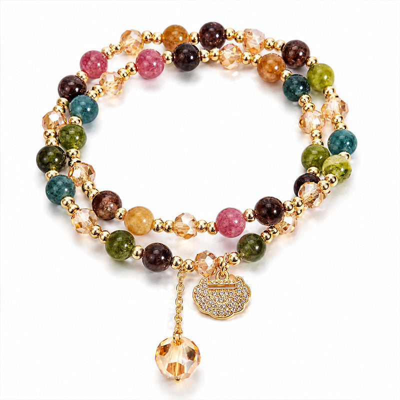 đ NUR FĂR KURZE ZEIT 50% RABATT! đ Elegantes Turmalin-Armband â Doppelwickel-Design mit Kristallakzenten & Schloss-Charm âš