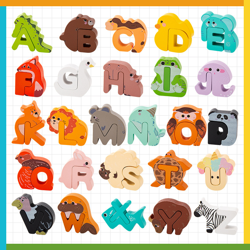 đ€ 26-teiliges Holzspielzeug zum Zuordnen von Buchstaben und Tieren â Praktisches Erlernen des Alphabets, farbenfrohe Tierillustrationen und kindersicheres Design â Lernen macht SpaĂ âš
