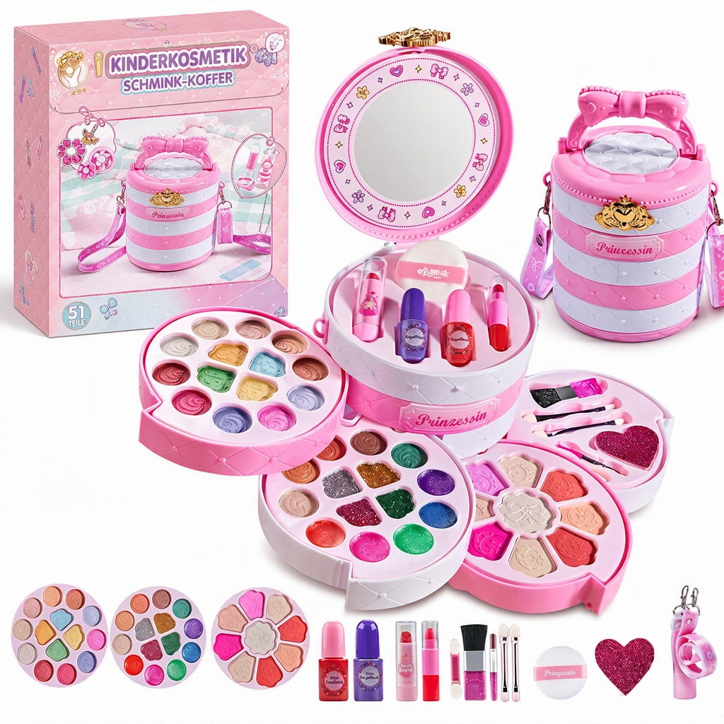 đ 50% RABATT! âš Waschbares Make-up-Spielset fĂŒr kleine Prinzessinnen â sichere, nicht reizende Formel, ausziehbare, drehbare FĂ€cher & tragbare Tasche mit Schulterriemen â perfektes Geschenk fĂŒr MĂ€dchen đ