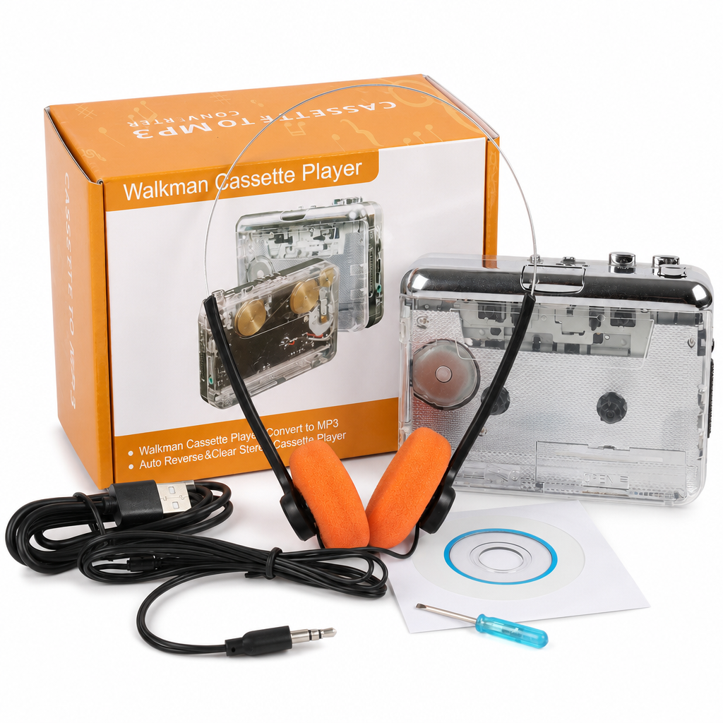 📼 50% Rabatt! 🎵 Klassischer Kassettenspieler im transparenten Retro-Design – Nostalgie pur, Kassetten zu MP3, USB-C