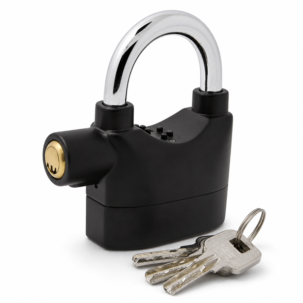 70mm-Aluminiumlegierungs-Diebstahlschutz-Alarm-Vorhängeschloss, Sicherheitsschloss für Tore, geeignet für Lager, Motorräder und Fahrräder, inklusive Batterien