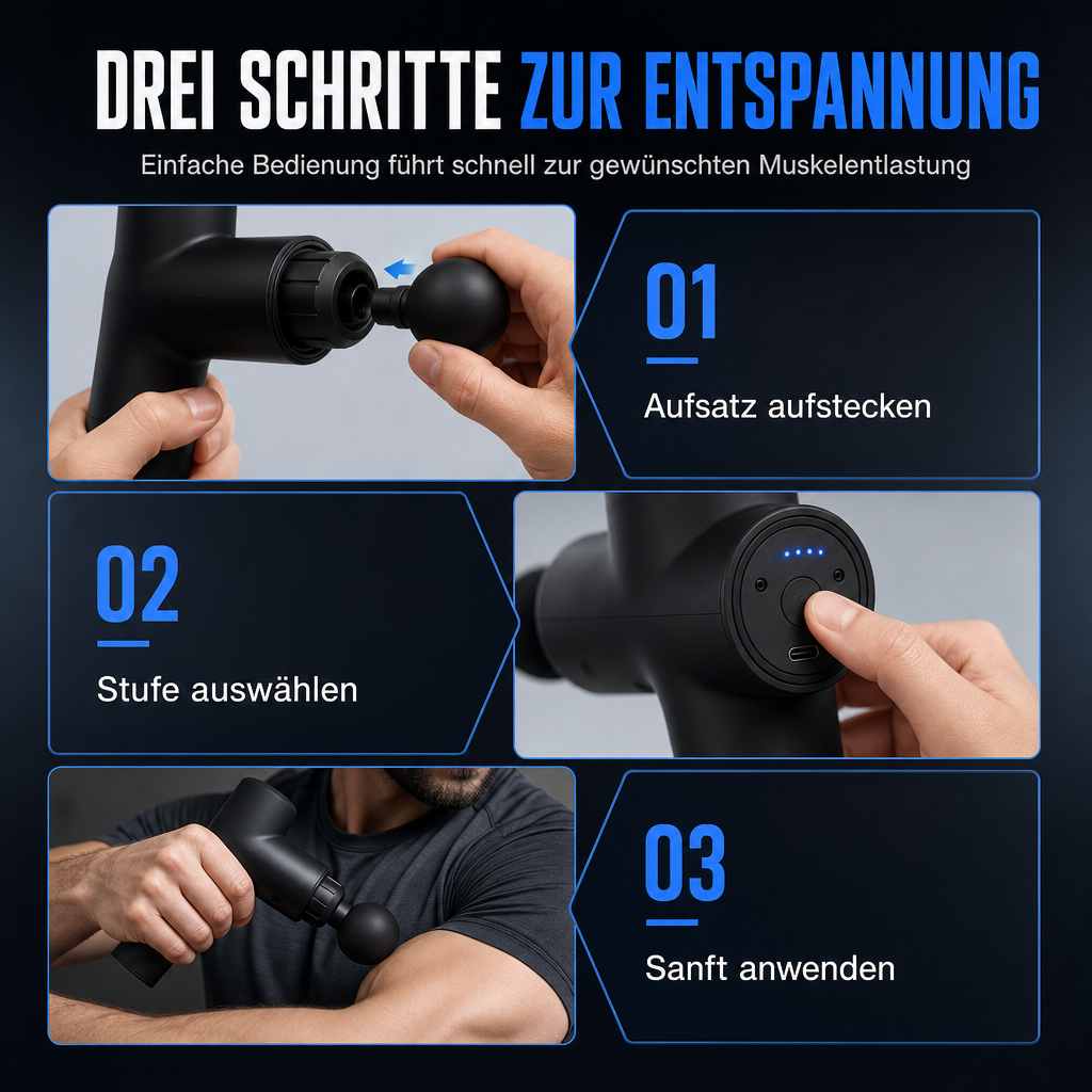 🎯💆 Kabellose Massagepistole mit 4 Aufsätzen – 50% RABATT NUR HEUTE! Überhitzungsschutz, präzises Metallgetriebe, Type-C – Entspannung unterwegs.
