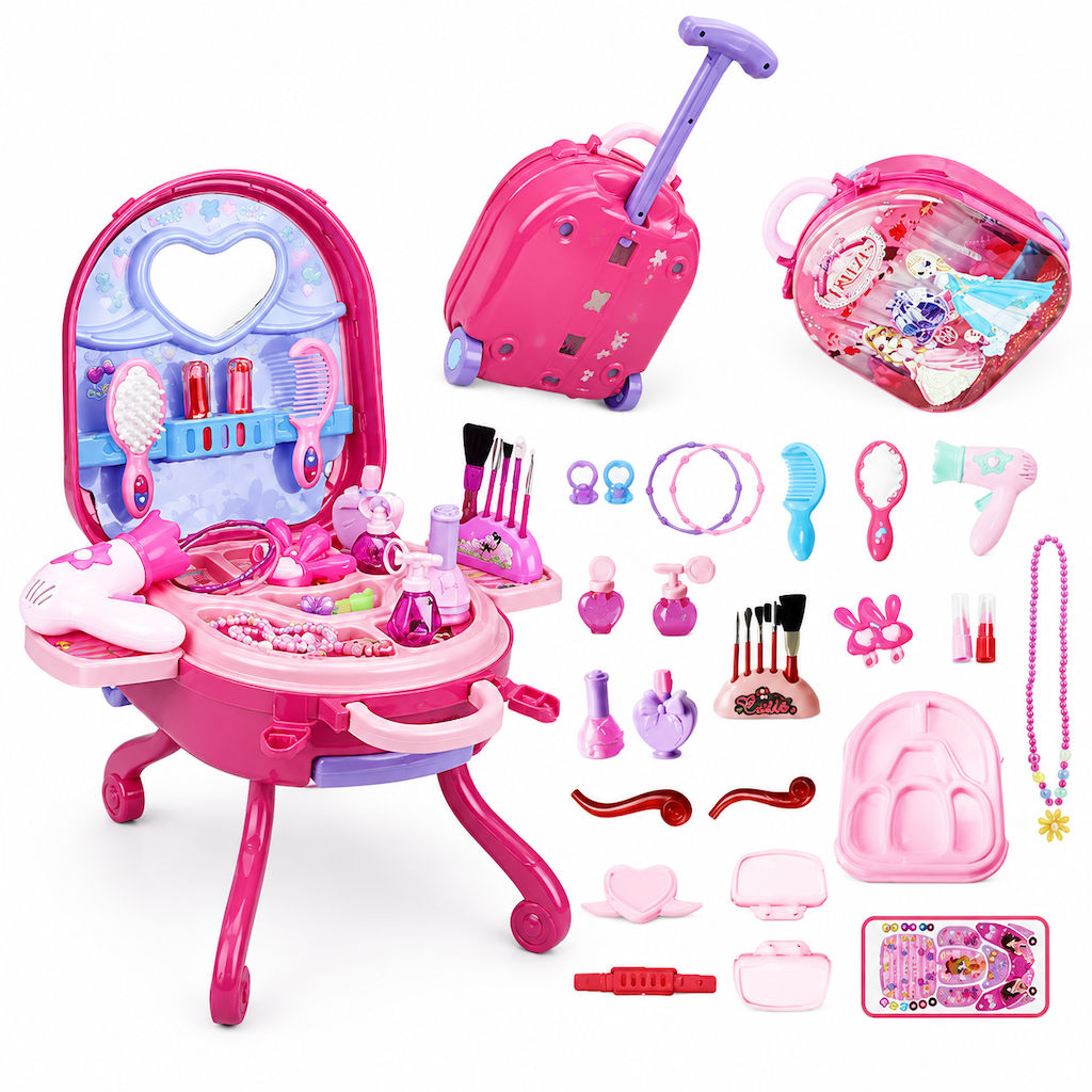 💝 LIMITIERTES ANGEBOT 50% RABATT! ✨ Kinder Schminkkoffer mit Spiel-Schminktisch – 3-in-1, Rollenspiel, tragbar 🎀