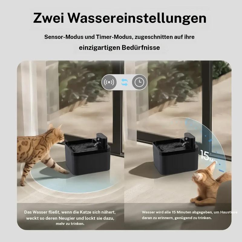 Automatischer Katzenwasserbrunnen, 2,2 l, batteriebetriebener Haustierbrunnen mit Bewegungssensor, kabelloses, geräuschloses Design für Hunde und Katzen