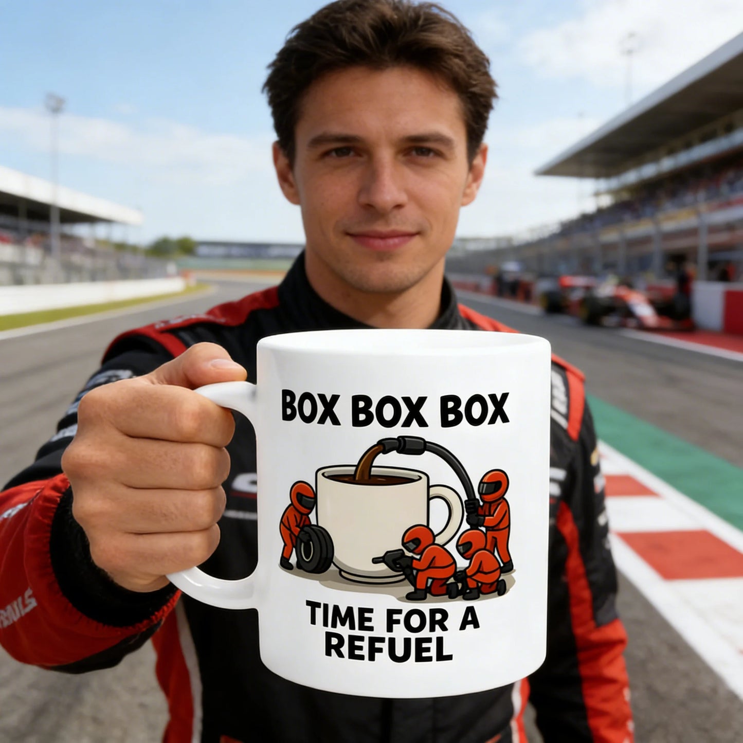 🏎️ 🏁Box Box Box! Mug « Zeit zur Tankfüllung » - Das ideale Geschenk für Formel-1-Fans