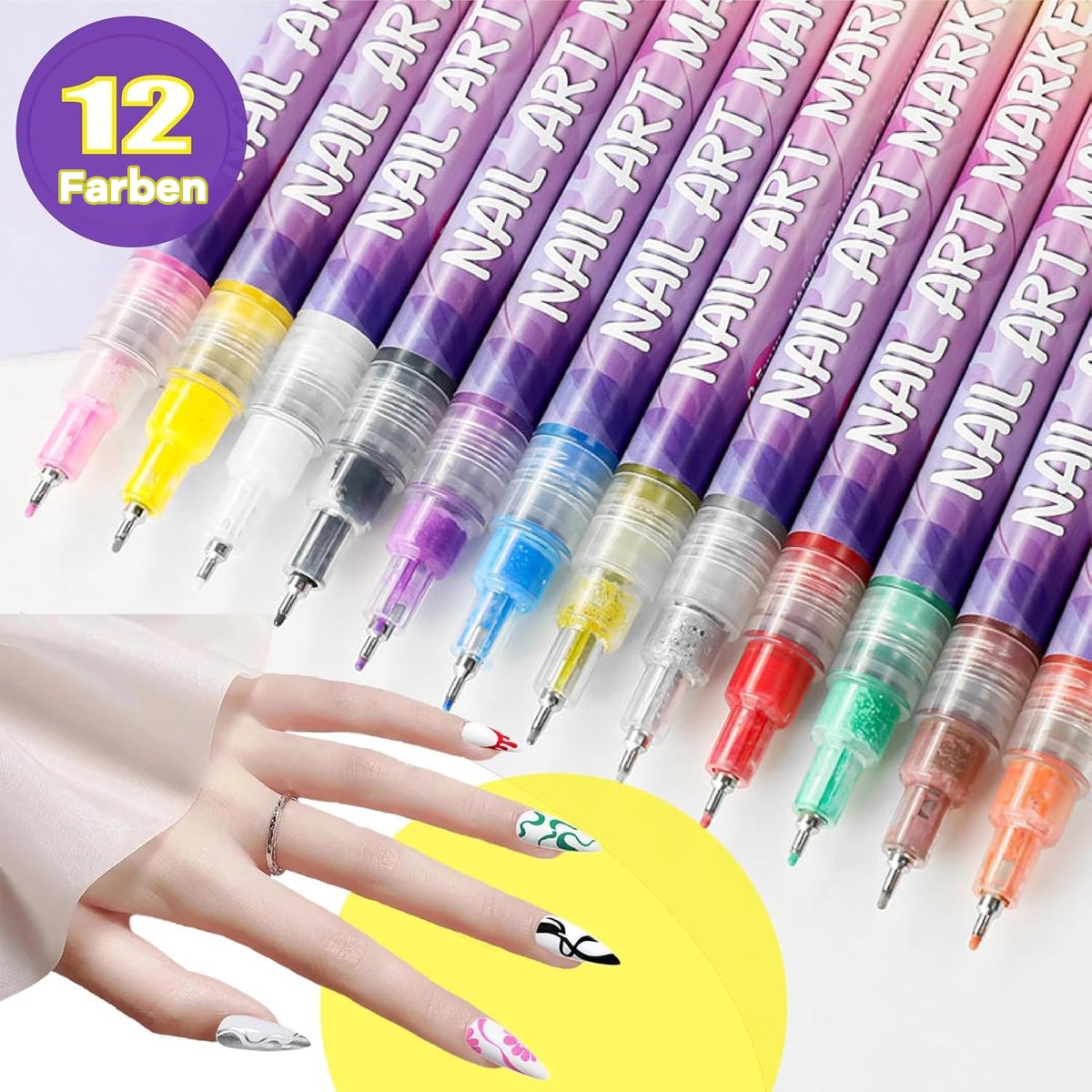 🎨Kreatives Nageldesign-Set mit 12 Farben – geeignet für Nageldesign-Begeisterte jeden Alters