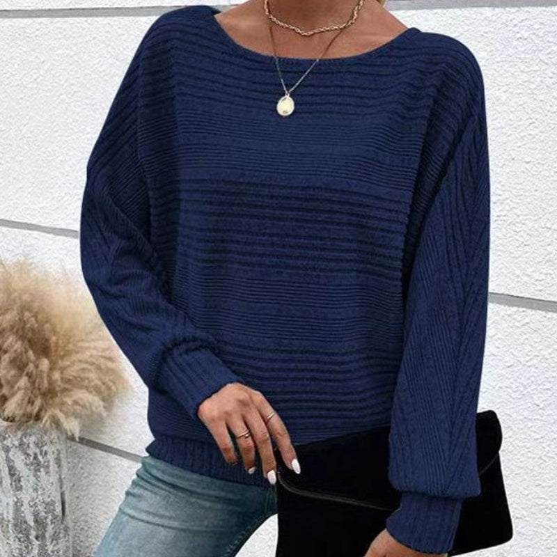 ⏰Weiches, einfarbiges Pullover-Langarmoberteil mit Fledermausärmeln für Damen