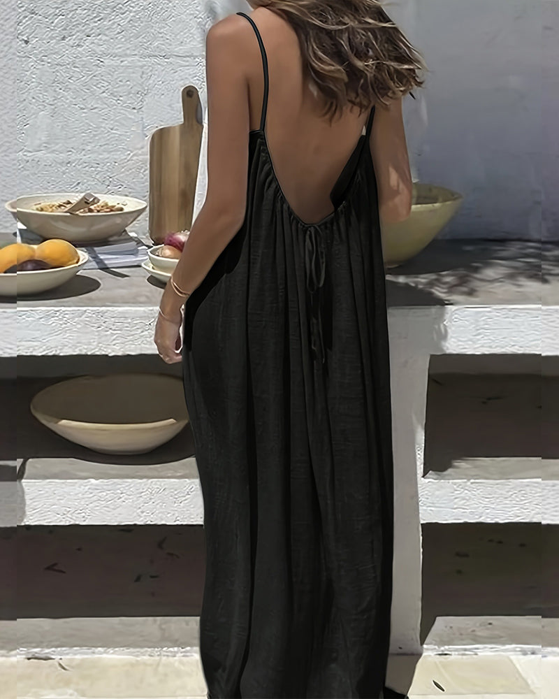 👗 58% RABATT! 💃 Einfarbiges Rückenfreies Cami-Kleid für Damen – Leicht, Luftiger Schnitt & Perfekt Für Den Sommer ☀️
