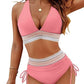 👙 LIMITIERTER 50% RABATT! Patchwork-Bikini 2-teiliges Set, V-Ausschnitt High-Waist Badeanzug für Damen, 2 Farben