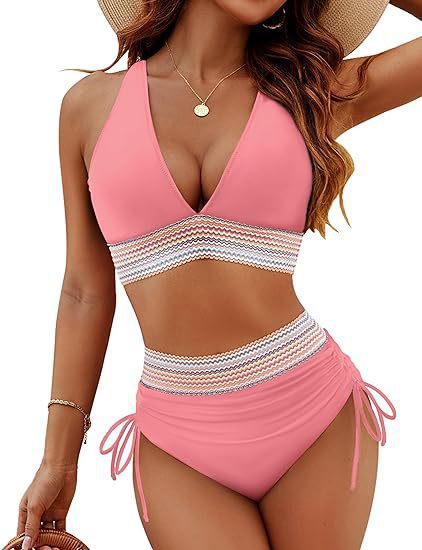 👙 LIMITIERTER 50% RABATT! Patchwork-Bikini 2-teiliges Set, V-Ausschnitt High-Waist Badeanzug für Damen, 2 Farben