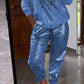 ✨ 2-teiliges Damen-Set: Goldfolien-Oberteil mit Devil's Eye Design & Pailletten-Hosen ✨