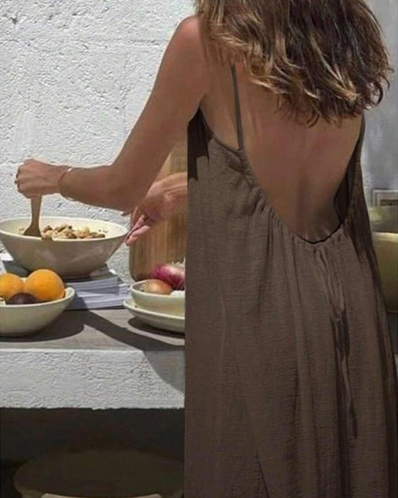 👗 58% RABATT! 💃 Einfarbiges Rückenfreies Cami-Kleid für Damen – Leicht, Luftiger Schnitt & Perfekt Für Den Sommer ☀️