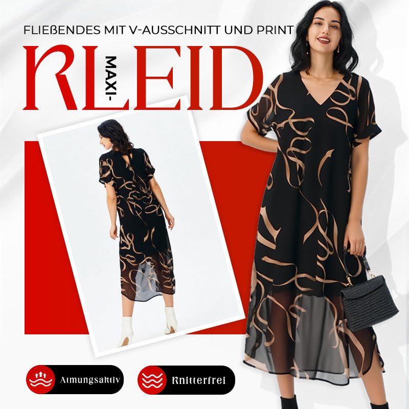 🌸Was soll ich morgen anziehen?🥰Fließendes Maxikleid mit V-Ausschnitt und Print