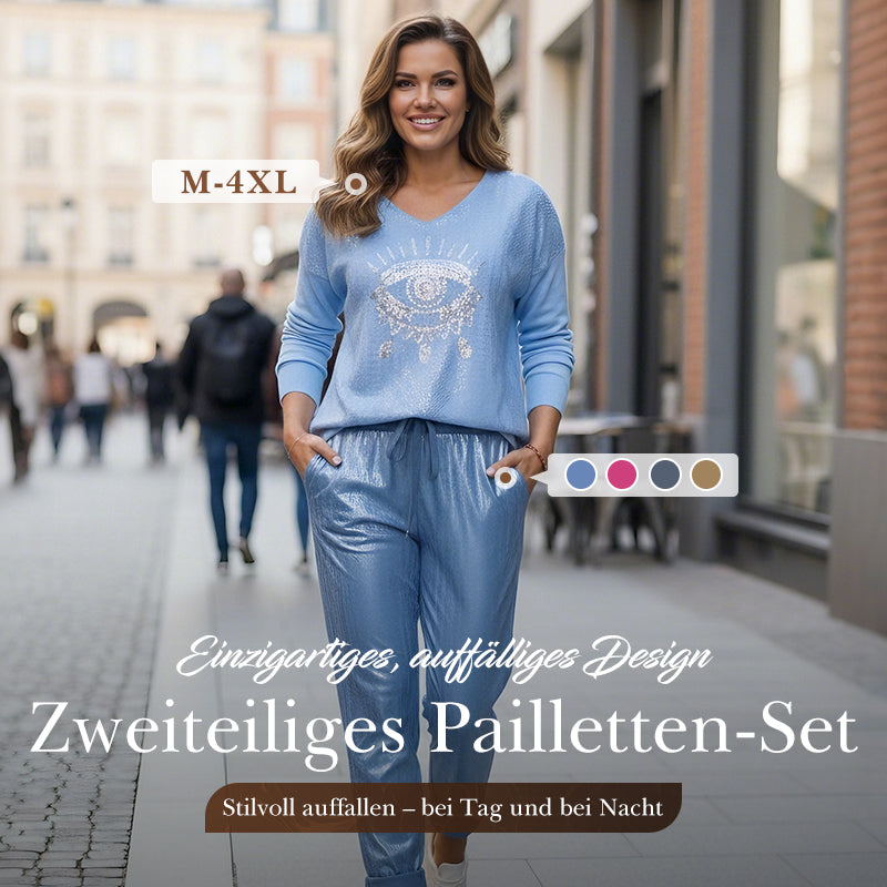 ✨ 2-teiliges Damen-Set: Goldfolien-Oberteil mit Devil's Eye Design & Pailletten-Hosen ✨