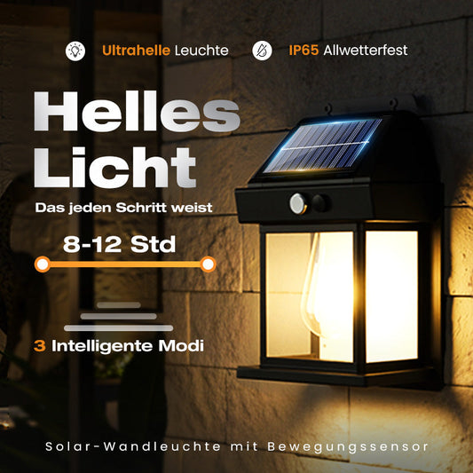 ⏳Zeitlich begrenztes Angebot⏳ Solar-Wandleuchte mit Bewegungsmelder – warmweißes Licht im Laternenstil, 3 Modi, Schwarz oder Weiß