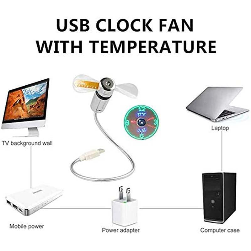 🔥2026 Heiße Produkte USB Ventilator mit LED Uhr & Temperaturanzeige, Flexibler Schwanenhals Lüfter, Leise & Sicher für Büro, Homeoffice & Reisen