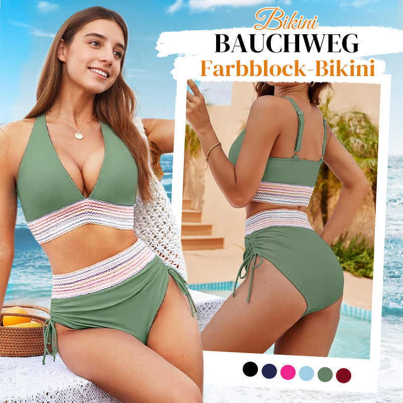 👙 LIMITIERTER 50% RABATT! Patchwork-Bikini 2-teiliges Set, V-Ausschnitt High-Waist Badeanzug für Damen, 2 Farben