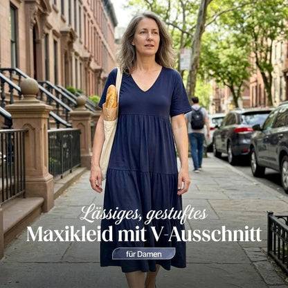 🔥🔥Lässiges langes Damenkleid mit kurzen Ärmeln