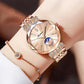 ⌚ Damen-Uhr mit Edelstahlband, wasserdicht, Kalender & funkelndem Zirkonia-Besatz – elegantes Butterfly-Verschluss-Design ✨