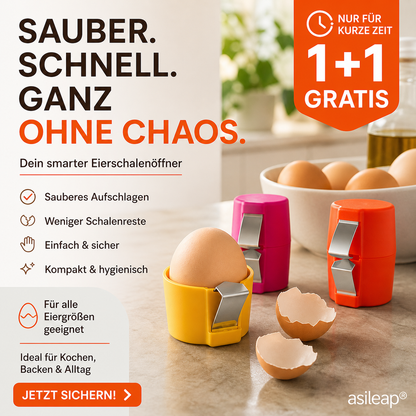 🍳 50 % Rabatt – 2-in-1 Eierknacker & Eigelb-Separator – hygienisch, einfach in der Handhabung & vielseitig für rohe und gekochte Eier 🥚