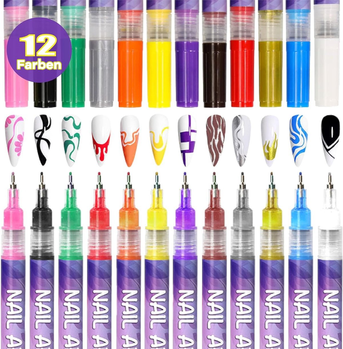 🎨Kreatives Nageldesign-Set mit 12 Farben – geeignet für Nageldesign-Begeisterte jeden Alters