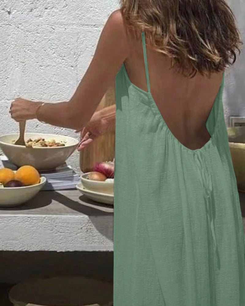 👗 58% RABATT! 💃 Einfarbiges Rückenfreies Cami-Kleid für Damen – Leicht, Luftiger Schnitt & Perfekt Für Den Sommer ☀️