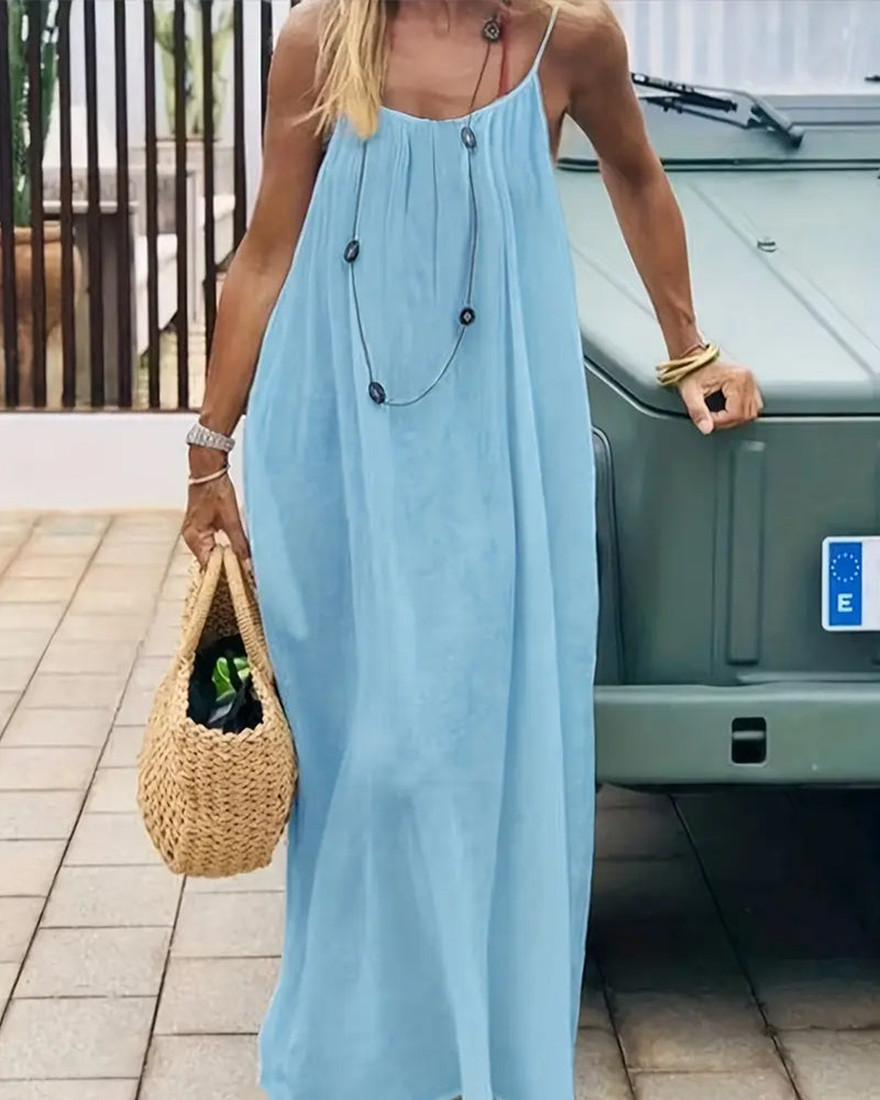 👗 58% RABATT! 💃 Einfarbiges Rückenfreies Cami-Kleid für Damen – Leicht, Luftiger Schnitt & Perfekt Für Den Sommer ☀️