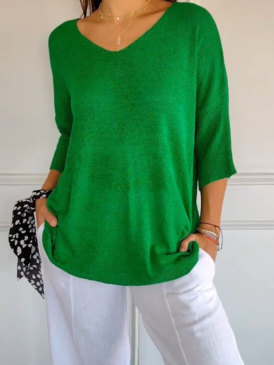 🌸 50% RABATT! 🧶 Unifarbenes Gestricktes Top mit V-Ausschnitt – Frühjahrsverkauf – Weich & Bequem, Zeitloser Look & Vielseitig Kombinierbar 👚