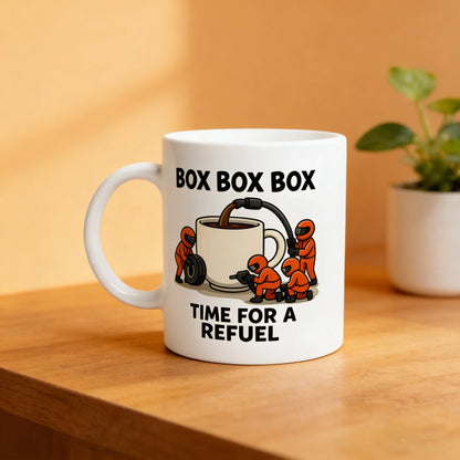 🏎️ 🏁Box Box Box! Mug « Zeit zur Tankfüllung » - Das ideale Geschenk für Formel-1-Fans