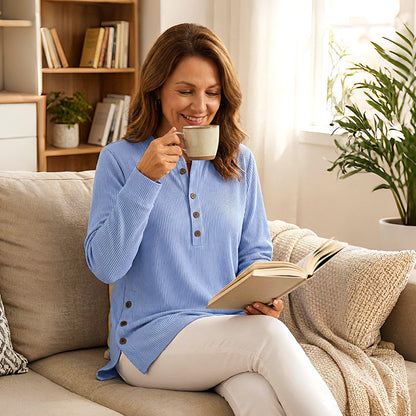 👔 50 % RABATT !!✨Damen Cordbluse mit Henley-Ausschnitt——Ihr Allrounder für jeden Anlass