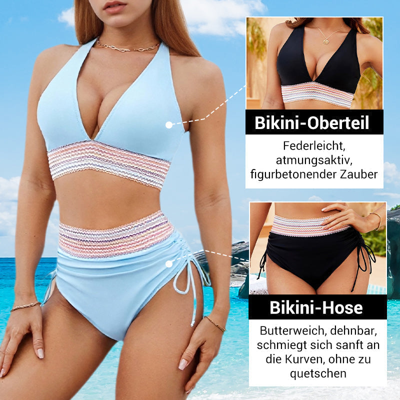 👙 LIMITIERTER 50% RABATT! Patchwork-Bikini 2-teiliges Set, V-Ausschnitt High-Waist Badeanzug für Damen, 2 Farben