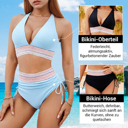 👙 LIMITIERTER 50% RABATT! Patchwork-Bikini 2-teiliges Set, V-Ausschnitt High-Waist Badeanzug für Damen, 2 Farben