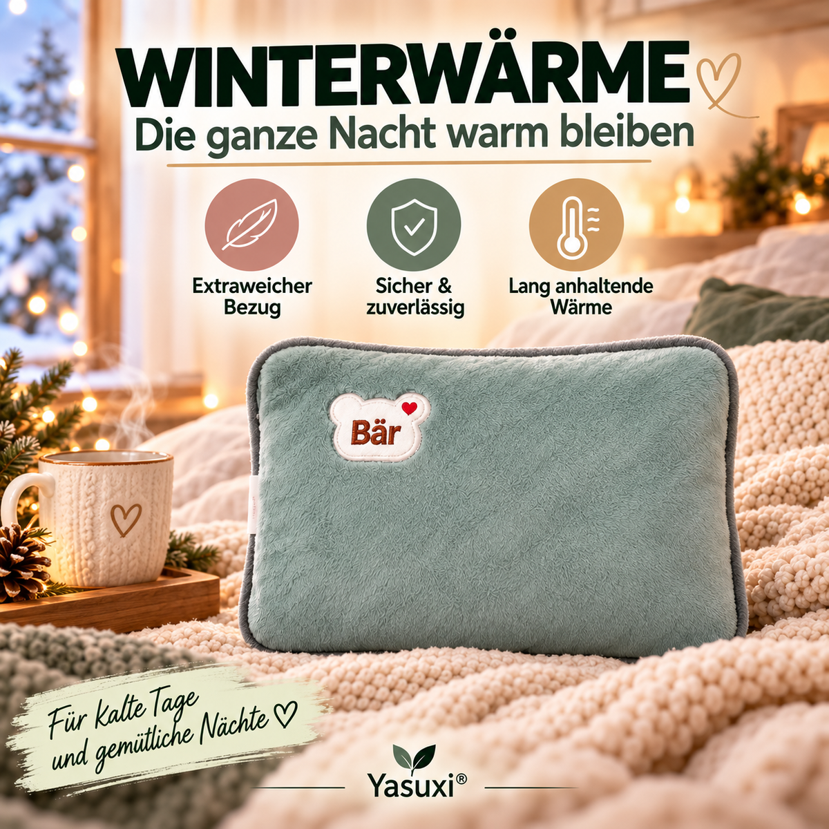 Wiederaufladbare elektrische Wärmflasche – Schnelle Heizung & Kuschelweicher Bezug