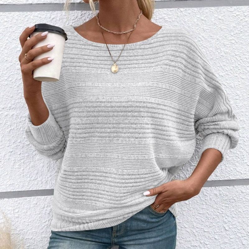 ⏰Weiches, einfarbiges Pullover-Langarmoberteil mit Fledermausärmeln für Damen