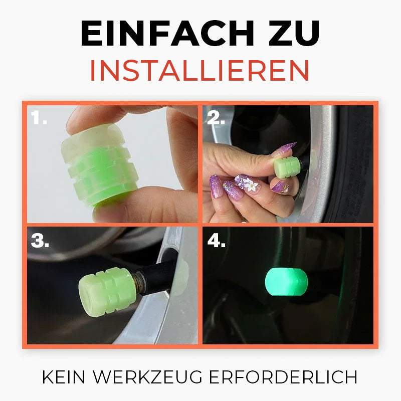 🔥🚗 Reifenventilkappen (4er Pack) – Universell, Fluoreszierend & Diebstahlgeschützt 🔒