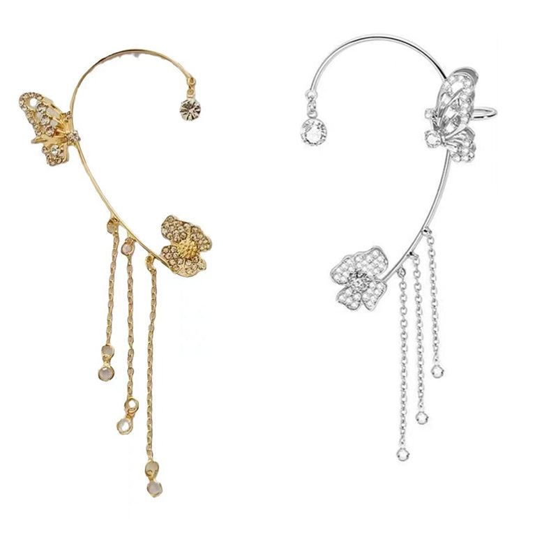 💕Schlichte Ohrclips mit Schmetterlings- und Blumenmotiv & Quasten – Elegant & bequem, ohne Ohrloch 🌸🦋