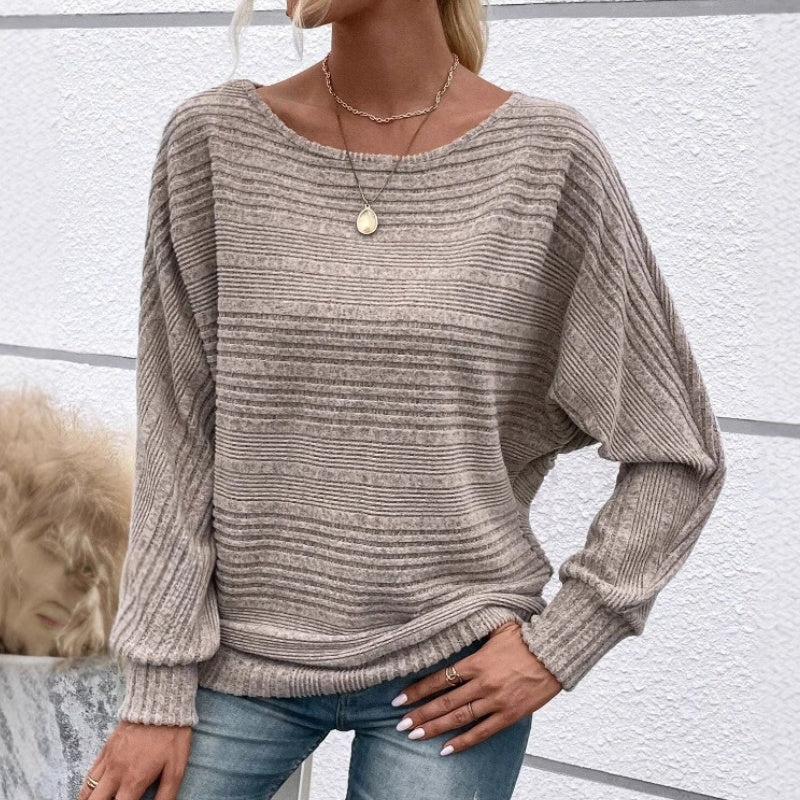 ⏰Weiches, einfarbiges Pullover-Langarmoberteil mit Fledermausärmeln für Damen