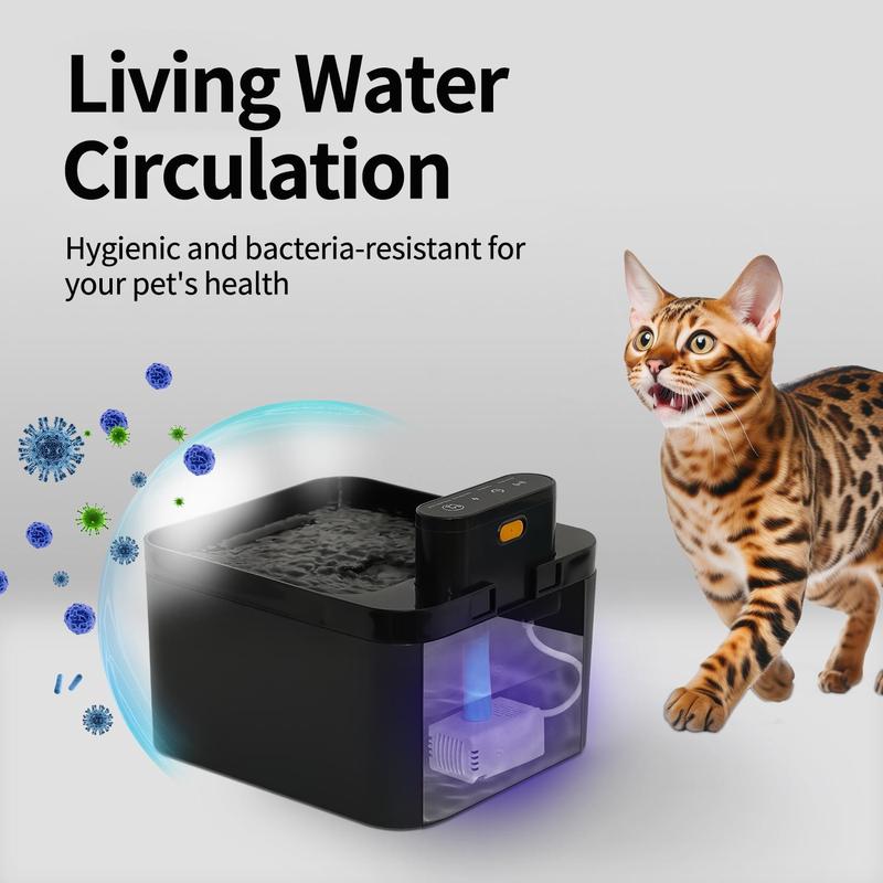 Automatischer Katzenwasserbrunnen, 2,2 l, batteriebetriebener Haustierbrunnen mit Bewegungssensor, kabelloses, geräuschloses Design für Hunde und Katzen