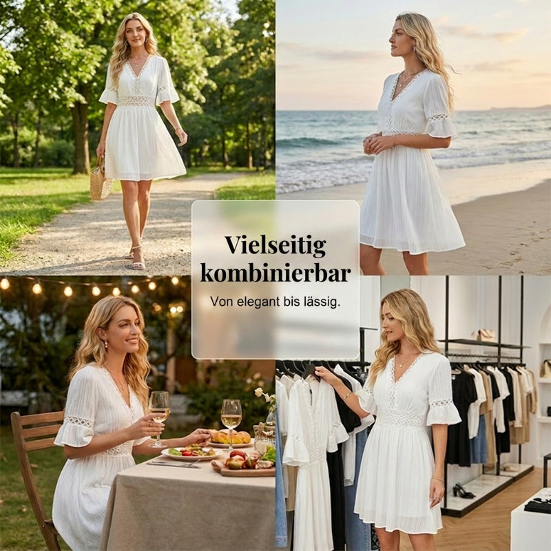 Schickes Kleid mit V-Ausschnitt und Spitzenausschnitten