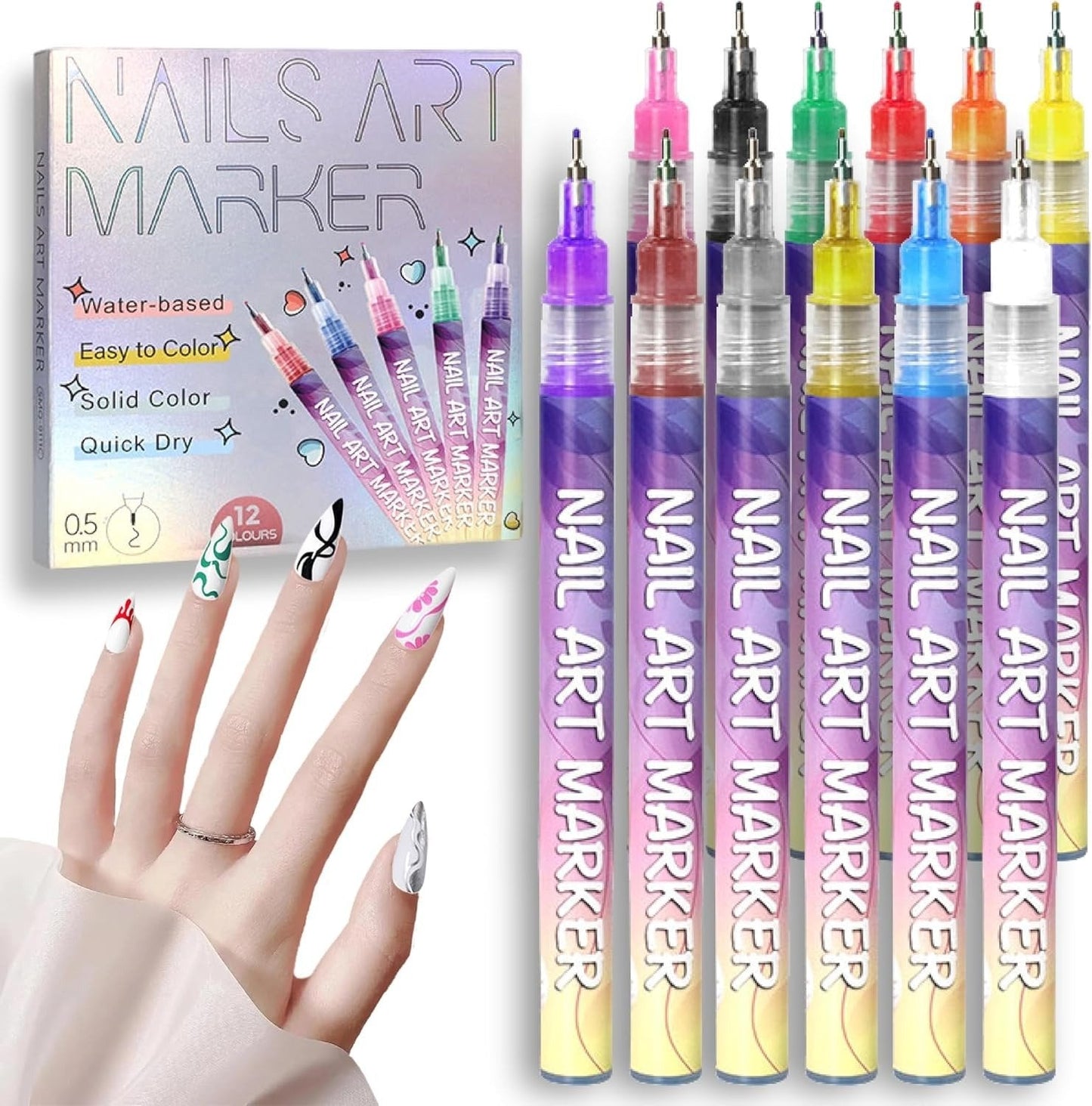 🎨Kreatives Nageldesign-Set mit 12 Farben – geeignet für Nageldesign-Begeisterte jeden Alters