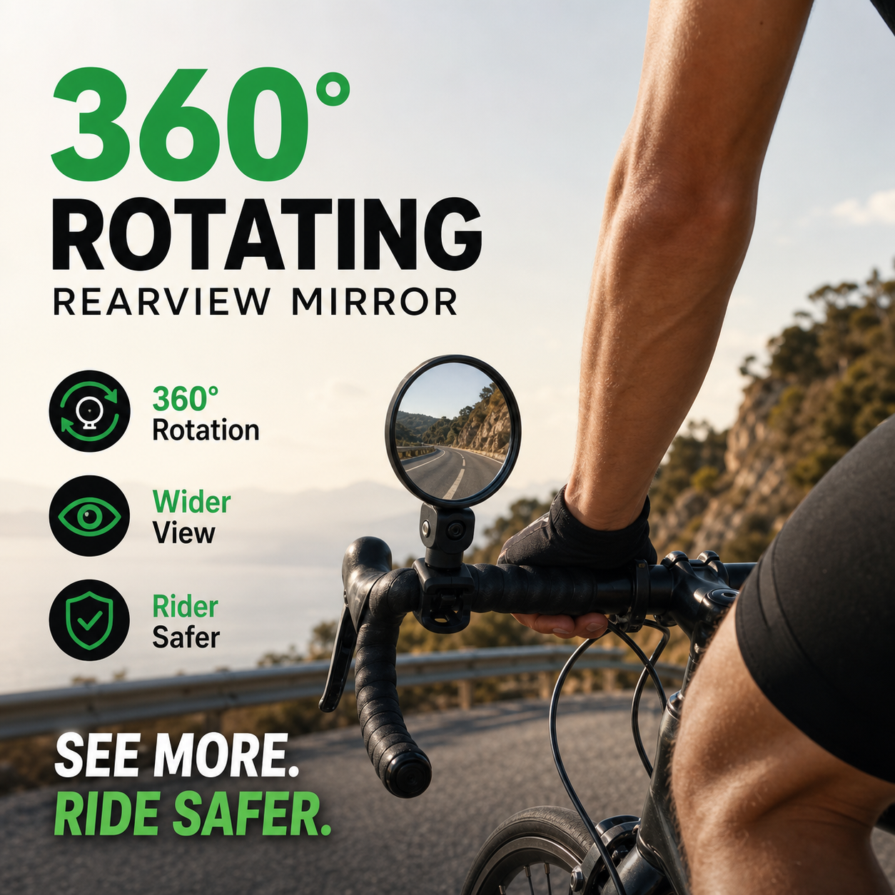 ⏳Zeitlich begrenztes Sonderangebot⏰360° drehbarer Rückspiegel – Klare Sicht nach hinten, kein Verdrehen des Halses mehr. Passend für Fahrräder, E-Bikes und Motorräder. Werkzeuglose Silikonbefestigung! 🛡️✨
