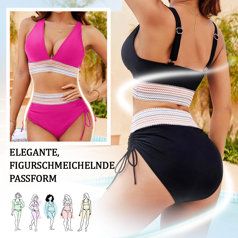 👙 LIMITIERTER 50% RABATT! Patchwork-Bikini 2-teiliges Set, V-Ausschnitt High-Waist Badeanzug für Damen, 2 Farben