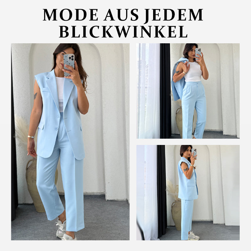 📦Versandkostenfrei !! 💖Stilvolles Set aus ärmellosem Blazer und hoch taillierter Hose für Damen