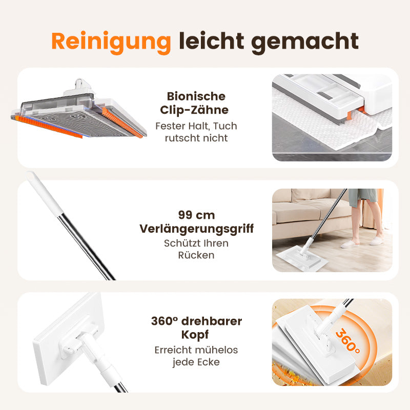 🎁Begrenzte Stückzahl 50% Rabatt🧹✨ Einweg-Staubmopp mit 4 wiederverwendbaren Bezügen – Praktisch und effektiv 💥🌟