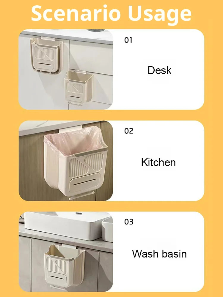 🧺 Klappbarer Hängemülleimer für Küchenschränke – 10L Fassungsvermögen, integrierter Müllbeutelspender, kein Bücken mehr beim Kochen